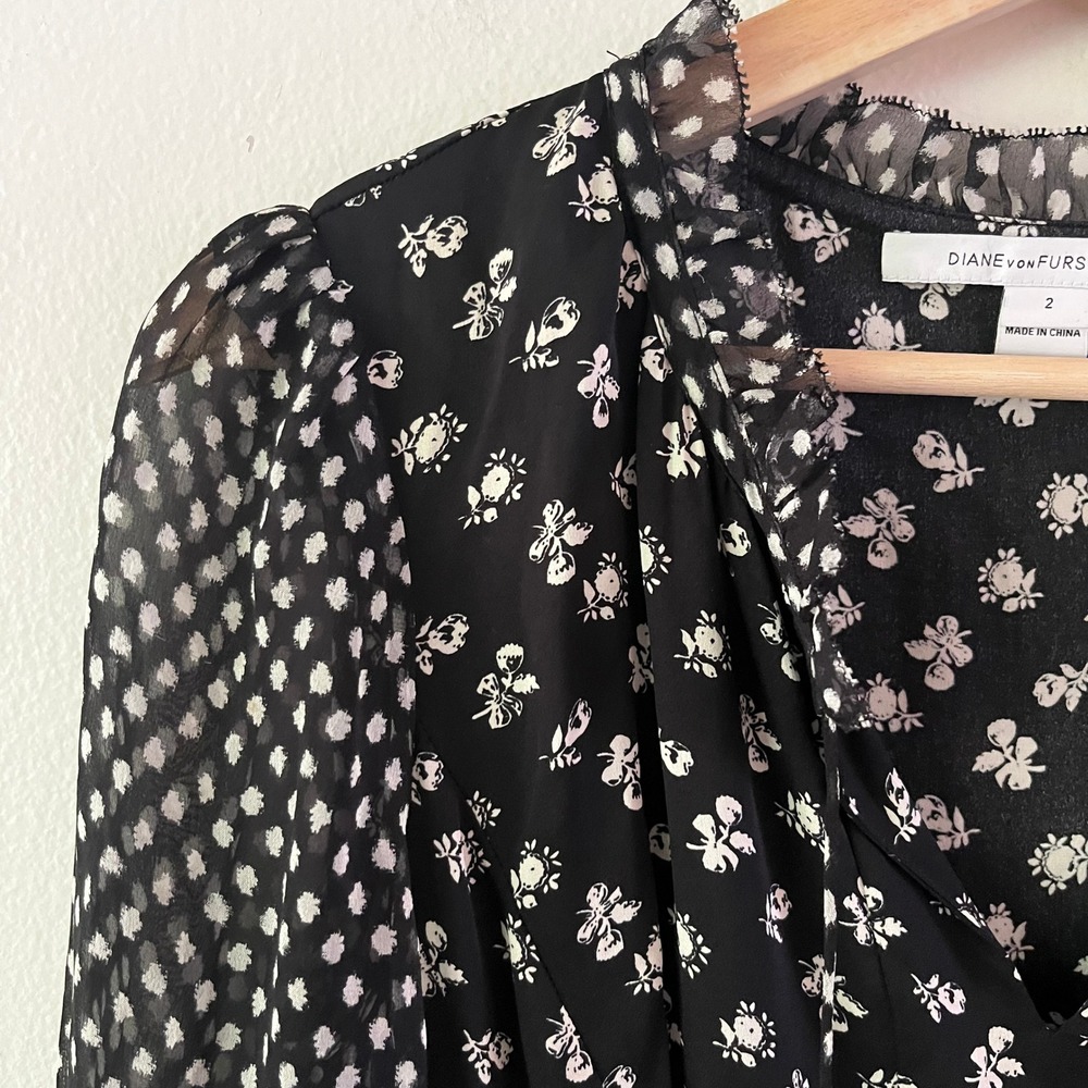 Diane von Furstenberg Fionna Dress Silk Floral Ruffle Tiered Long Sleeve size 2 - Picture 4 of 16